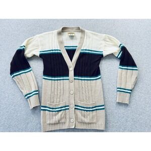 Vintage 70s Kmart Women's Small Stripe Cardigan Retro Sweater Funky Academia